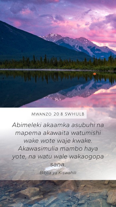 Mwanzo 20:8 SWHULB Mobile Phone Wallpaper - Abimeleki akaamka asubuhi na mapema akawaita - Mobile Bible Verse Wallpaper