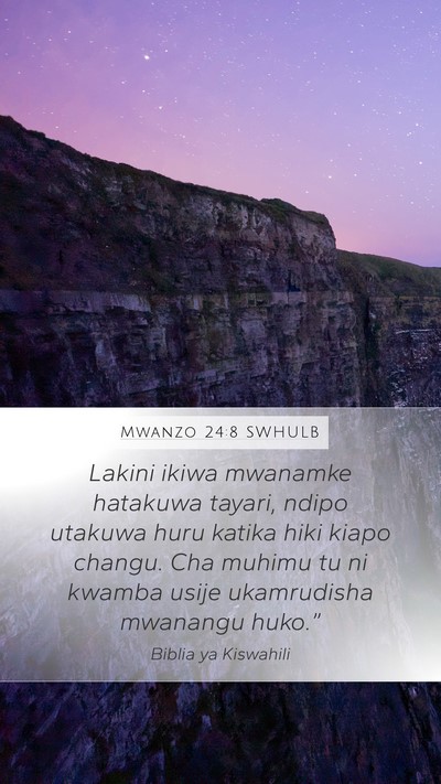 Mwanzo 24:8 SWHULB Mobile Phone Wallpaper - Lakini ikiwa mwanamke hatakuwa tayari, ndipo - Mobile Bible Verse Wallpaper