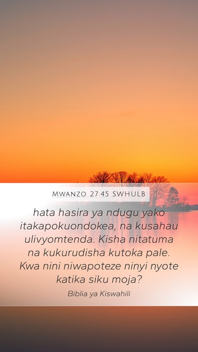 Mwanzo 27:45 SWHULB Mobile Phone Wallpaper - hata hasira ya ndugu yako itakapokuondokea, na - Mobile Bible Verse Wallpaper