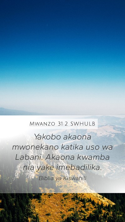 Mwanzo 31:2 SWHULB Bible Verse Image