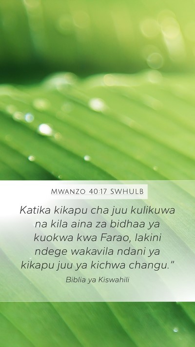 Mwanzo 40:17 SWHULB Mobile Phone Wallpaper - Katika kikapu cha juu kulikuwa na kila aina za - Mobile Bible Verse Wallpaper
