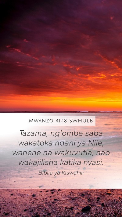 Mwanzo 41:18 SWHULB Mobile Phone Wallpaper - Tazama, ng'ombe saba wakatoka ndani ya Nile, - Mobile Bible Verse Wallpaper