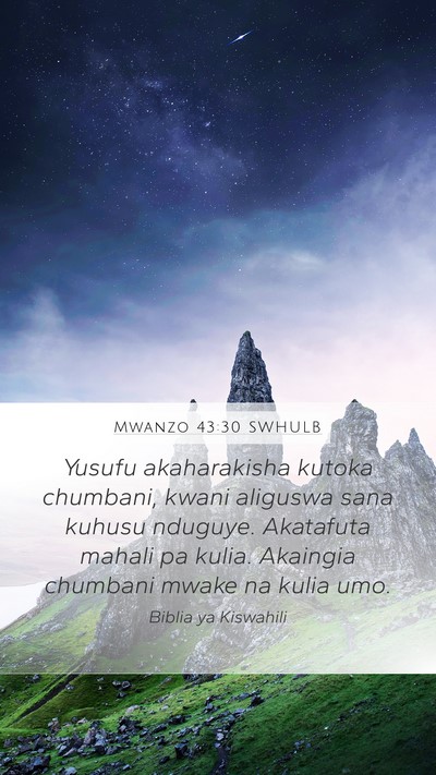 Mwanzo 43:30 SWHULB Bible Verse Image