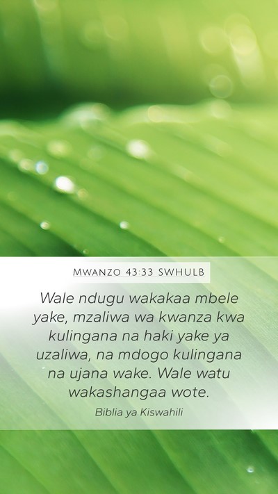Mwanzo 43:33 SWHULB Mobile Phone Wallpaper - Wale ndugu wakakaa mbele yake, mzaliwa wa kwanza - Mobile Bible Verse Wallpaper