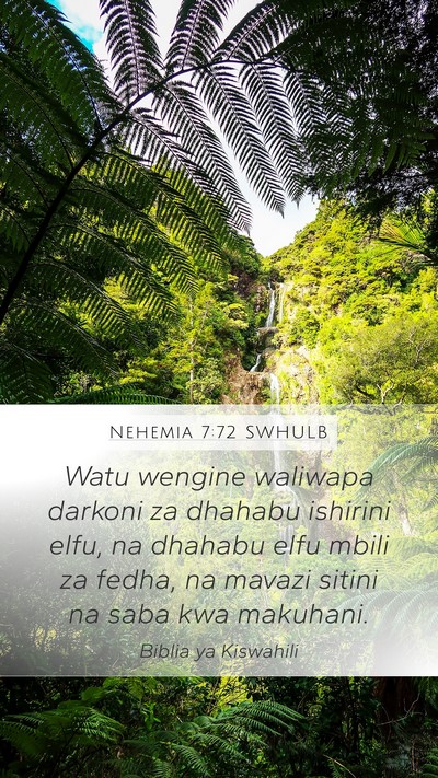 Nehemia 7:72 SWHULB Mobile Phone Wallpaper - Watu wengine waliwapa darkoni za dhahabu ishirini - Mobile Bible Verse Wallpaper