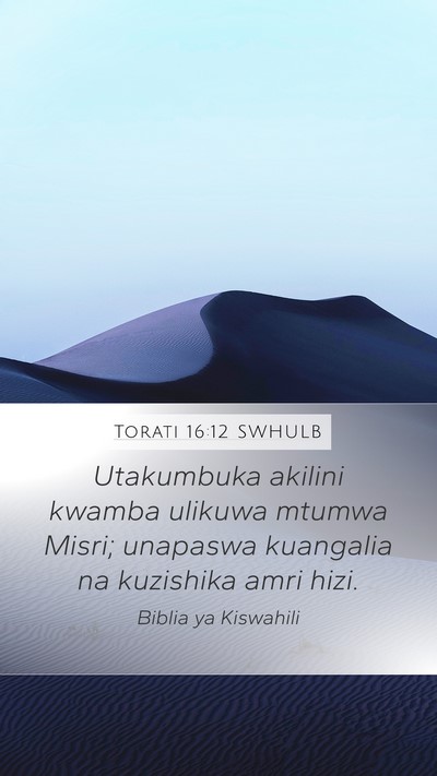 Torati 16:12 SWHULB Mobile Phone Wallpaper - Utakumbuka akilini kwamba ulikuwa mtumwa Misri; - Mobile Bible Verse Wallpaper