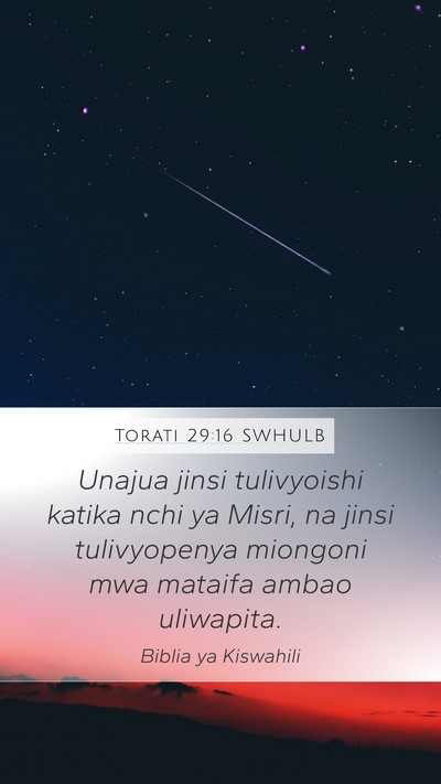 Torati 29:16 SWHULB Mobile Phone Wallpaper - Unajua jinsi tulivyoishi katika nchi ya Misri, na - Mobile Bible Verse Wallpaper