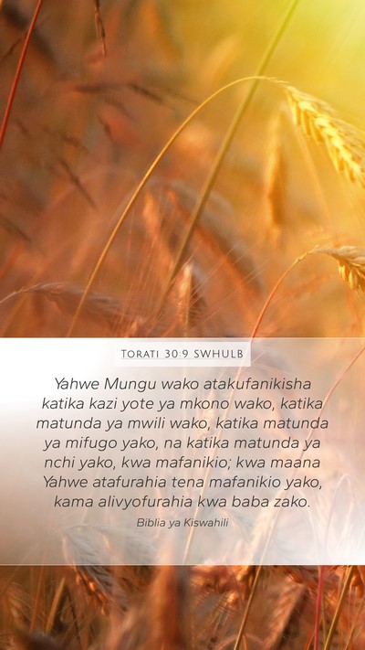 Torati 30:9 SWHULB Mobile Phone Wallpaper - Yahwe Mungu wako atakufanikisha katika kazi yote - Mobile Bible Verse Wallpaper