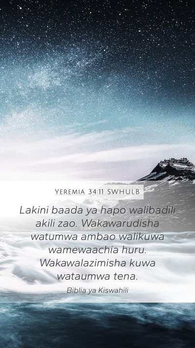 Yeremia 34:11 SWHULB Mobile Phone Wallpaper - Lakini baada ya hapo walibadili akili zao. - Mobile Bible Verse Wallpaper