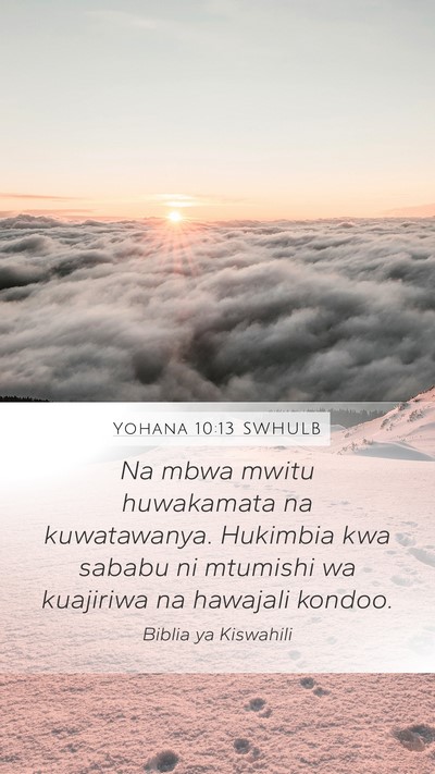 Yohana 10:13 SWHULB Mobile Phone Wallpaper - Na mbwa mwitu huwakamata na kuwatawanya. Hukimbia - Mobile Bible Verse Wallpaper