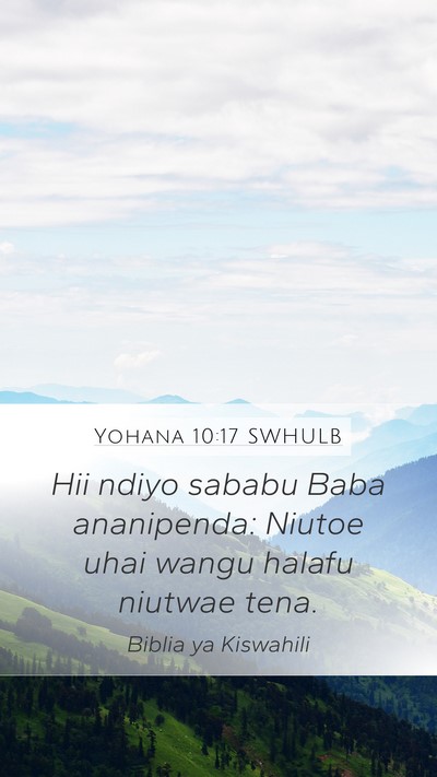Yohana 10:17 SWHULB Mobile Phone Wallpaper - Hii ndiyo sababu Baba ananipenda: Niutoe uhai - Mobile Bible Verse Wallpaper