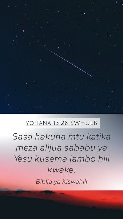 Yohana 13:28 SWHULB Mobile Phone Wallpaper - Sasa hakuna mtu katika meza alijua sababu ya Yesu - Mobile Bible Verse Wallpaper