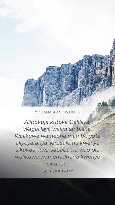 Yohana 4:45 SWHULB Mobile Phone Wallpaper - Alipokuja kutoka Galilaya, Wagalilaya - Mobile Bible Verse Wallpaper