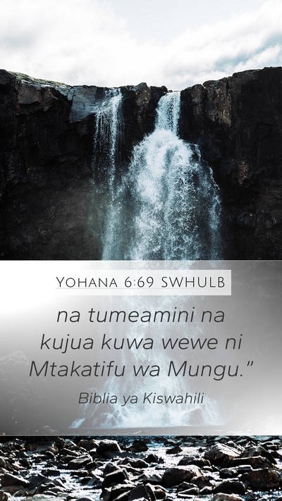 Yohana 6:69 SWHULB Mobile Phone Wallpaper - na tumeamini na kujua kuwa wewe ni Mtakatifu wa - Mobile Bible Verse Wallpaper