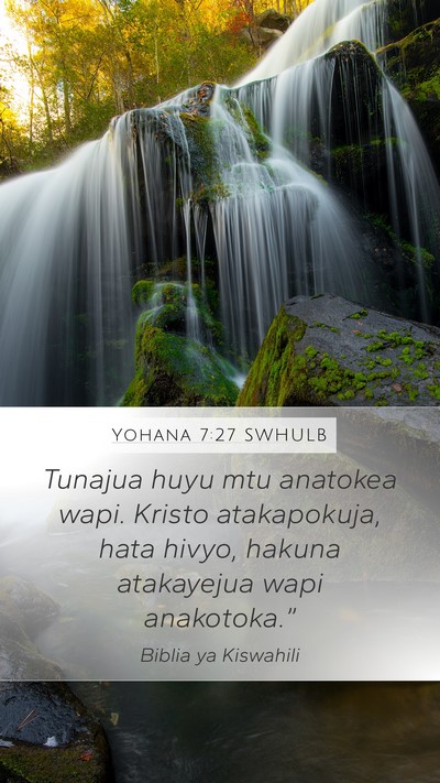 Yohana 7:27 SWHULB Mobile Phone Wallpaper - Tunajua huyu mtu anatokea wapi. Kristo - Mobile Bible Verse Wallpaper