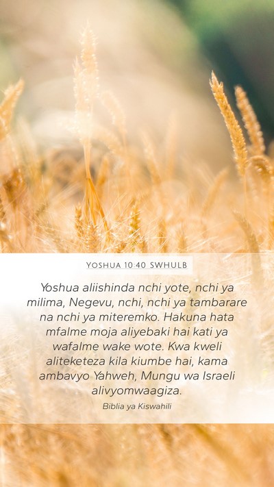 Yoshua 10:40 SWHULB Mobile Phone Wallpaper - Yoshua aliishinda nchi yote, nchi ya milima, - Mobile Bible Verse Wallpaper