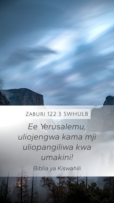 Zaburi 122:3 SWHULB Mobile Phone Wallpaper - Ee Yerusalemu, uliojengwa kama mji uliopangiliwa - Mobile Bible Verse Wallpaper